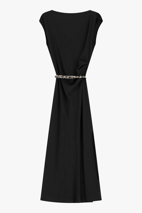 Imperial Abito Donna Nero | Lungo Scollo Barca con Cintura Animalier PE26