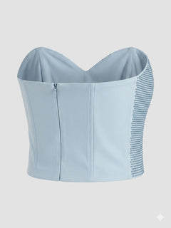 SILENCE LTD Donna Top Pailettes Scollo A Cuore Sky-PE26
