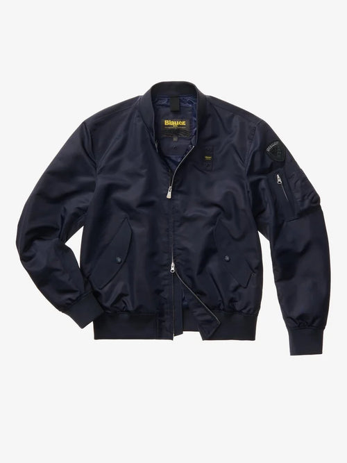 BLAUER Giubbino Bomber Uomo Blu Nylon Ispirazione Militare PE26