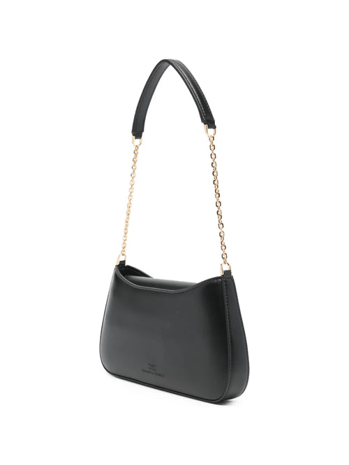 Elisabetta Franchi Borsa piccola ecopelle nero con catenina e logo in metallo oro/nero PE26