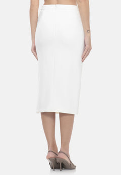 Elisabetta Franchi Gonna/Longuette in tessuto tecnico bielastico con cintura logo oro PE26