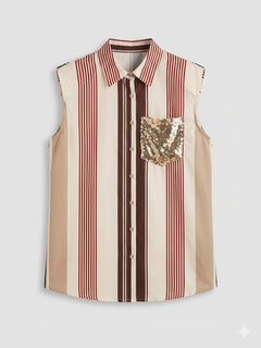 VICOLO camicia a righe moro con tasca paillettata-PE26