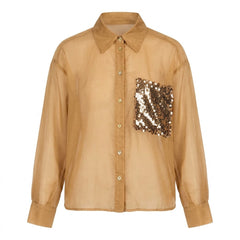 TENSIONE IN camicia tabacco con tasca paillette S26CG26TAB-PE26