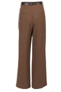HAVE ONE Donna Pantalone Con cintura E Catena Applicata Moro-PE26