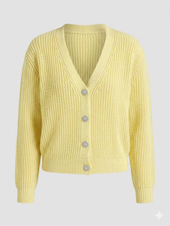 HAVE ONE Donna Cardigan A Quattro Bottoni Giallo-PE26