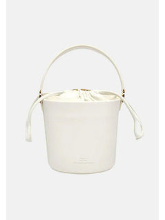 Elisabetta Franchi Borsa Secchiello Avorio Logo in metallo Tracolla oro