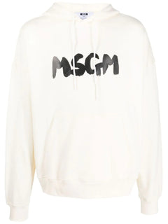 FELPA BIANCO CON CAPPUCCIO E LOGO MSGM