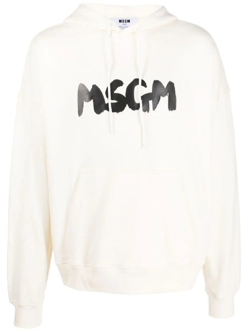 FELPA BIANCO CON CAPPUCCIO E LOGO MSGM