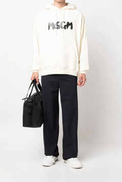 FELPA BIANCO CON CAPPUCCIO E LOGO MSGM