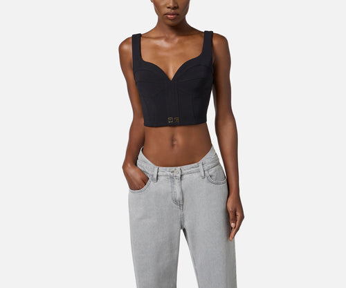 ELISABETTA FRANCHI TOP CROP IN CREPE CON LOGO IN VITA