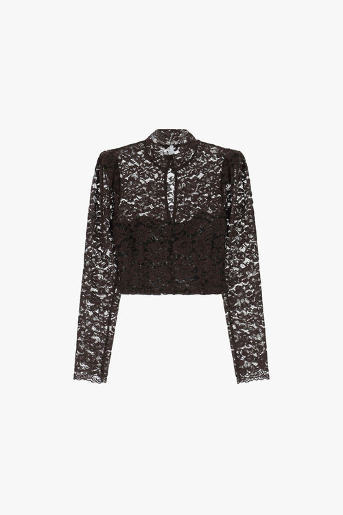 IMPERIAL CAMICIA CROPPED PIZZO FLOREALE CON COLLETTO ALLA COREANA