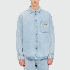 MSGM CAMICIA BLU CHIARO IN DENIM MARMORIZZATO