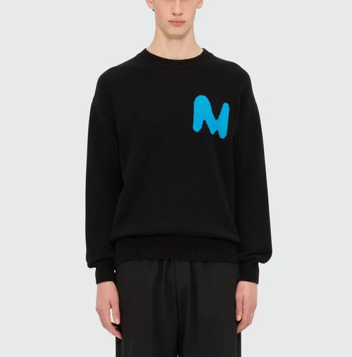 MSGM MAGLIONE NERO IN MISTO CACHEMIRE CON PATCH "THE MWAWE"