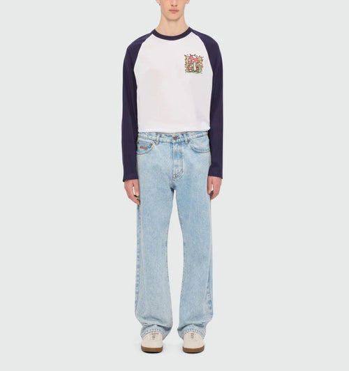 MSGM PANTALONI BLU CHIARO IN DENIM MARMORIZZATO