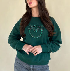 PINKO FELPA GIROCOLLO CON RICAMO GIOIELLO LOVE BIRDS