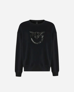 PINKO FELPA GIROCOLLO CON RICAMO GIOIELLO LOVE BIRDS