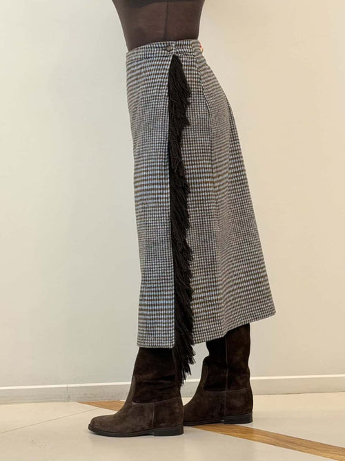 TENSIONE IN GONNA PORTAFOGLIO QUADRETTI CON FRANGE