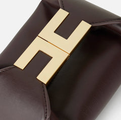 Elisabetta Franchi Borsa eco a mano Cacao con Logo in metallo oro PE26