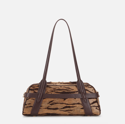 Elisabetta Franchi Bauletto con stampa tigre con lucchetto e logo oro PE26