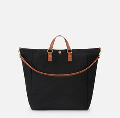 Elisabetta Franchi Borsa in Canvas Nero/Cuoio con manici e tracolla PE26