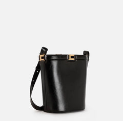 Elisabetta Franchi Borsa Secchiello nera Logo metallo e vernice PE26