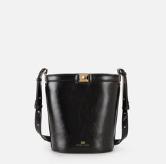 Elisabetta Franchi Borsa Secchiello nera Logo metallo e vernice PE26