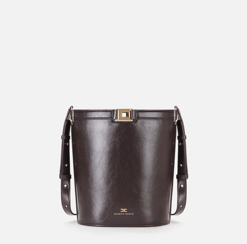 Elisabetta Franchi Borsa Secchiello Marrone Logo metallo e vernice PE26
