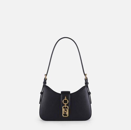 Elisabetta Franchi Borsa Ecopelle nera piccola a spalla logo EF oro PE26