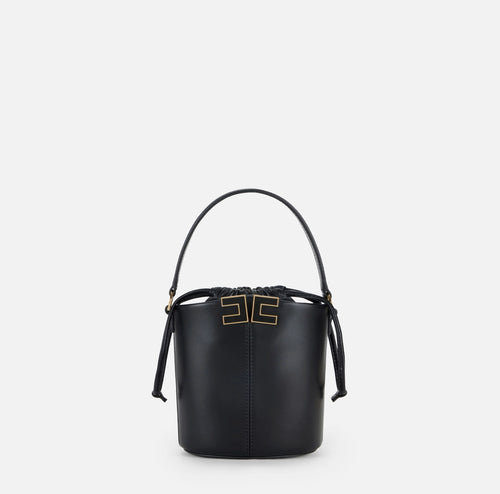 Elisabetta Franchi Borsa Secchiello Nero Logo in metallo Tracolla oro