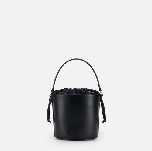 Elisabetta Franchi Borsa Secchiello Nero Logo in metallo Tracolla oro