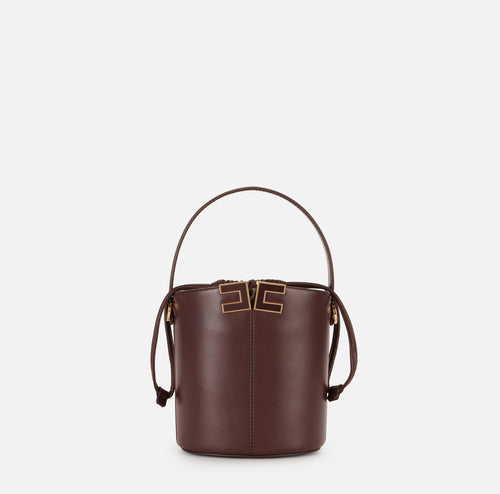 Elisabetta Franchi Borsa Secchiello Cacao Logo metallo e vernice PE26