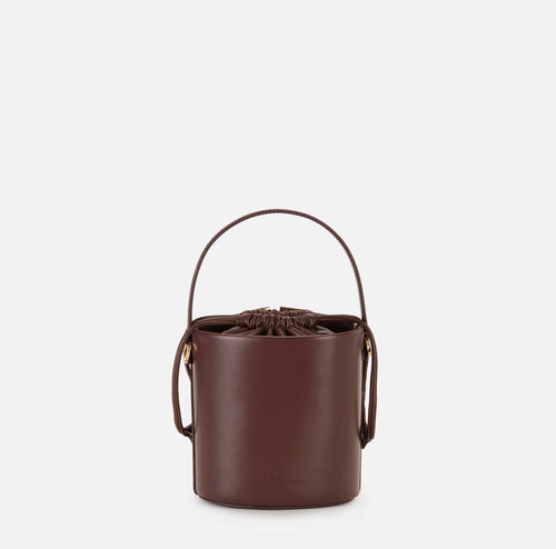 Elisabetta Franchi Borsa Secchiello Cacao Logo metallo e vernice PE26