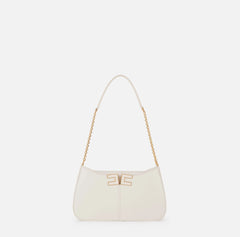Elisabetta Franchi Borsa piccola ecopelle bianca con catenina e logo in metallo oro/bianco PE26