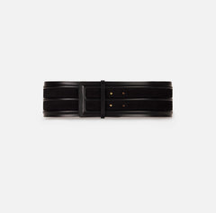 Elisabetta Franchi cintura Ecopelle nera logo EF oro PE26