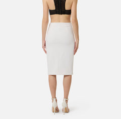 Elisabetta Franchi Gonna Bianca in crêpe stretch Logo oro/vernice PE26