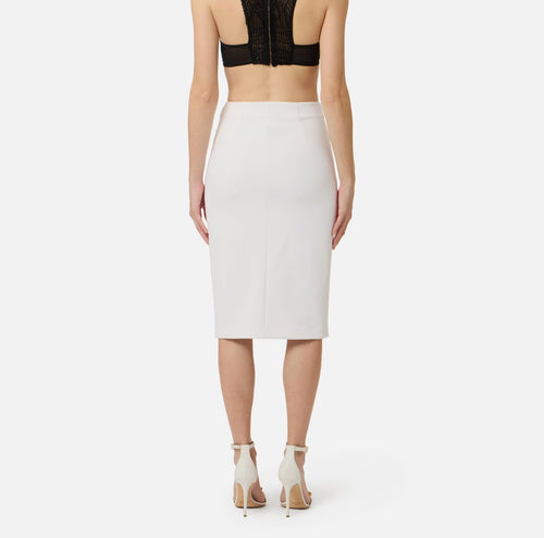 Elisabetta Franchi Gonna Bianca in crêpe stretch Logo oro/vernice PE26