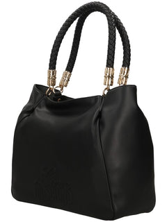 Love Moschino Borsa Nera con Manico Intrecciato e Logo in rilievo PE26
