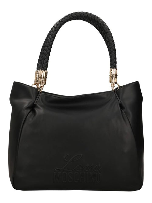Love Moschino Borsa Nera con Manico Intrecciato e Logo in rilievo PE26