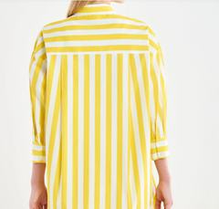 VICOLO Camicia Over Riga Bianco/Giallo PE 26