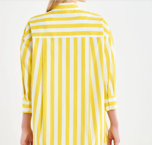 VICOLO Camicia Over Riga Bianco/Giallo PE 26