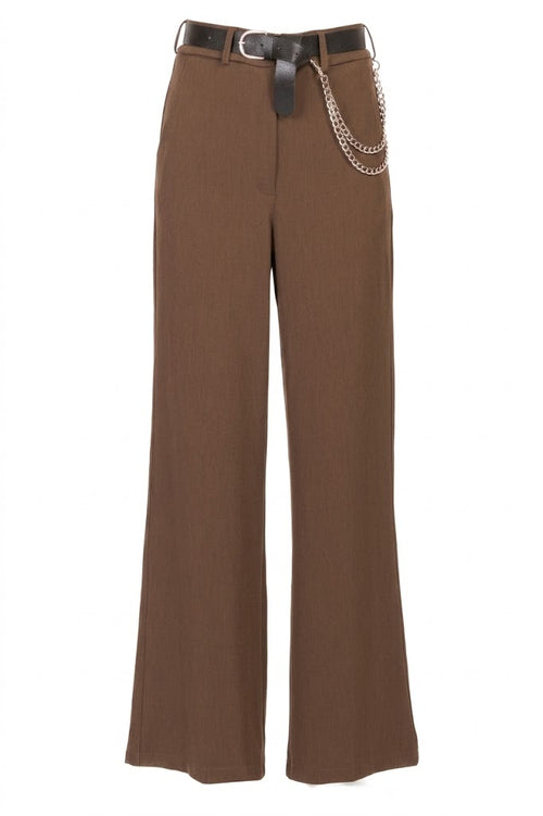 HAVE ONE Donna Pantalone Con cintura E Catena Applicata Moro-PE26
