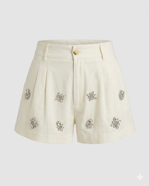 VICOLO pantaloncino bianco RAB0775 donna con applicazione gioielli-PE26