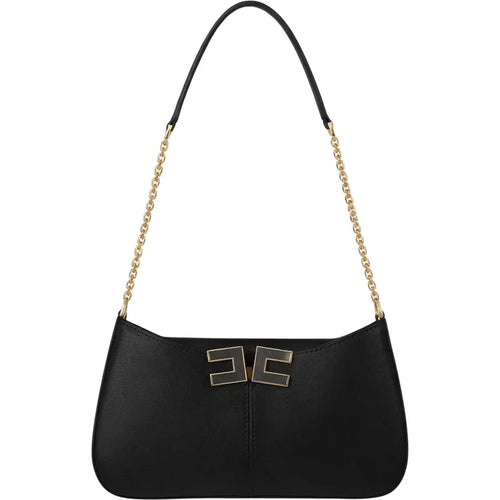 Elisabetta Franchi Borsa piccola ecopelle nero con catenina e logo in metallo oro/nero PE26