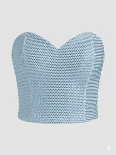 SILENCE LTD Donna Top Pailettes Scollo A Cuore Sky-PE26