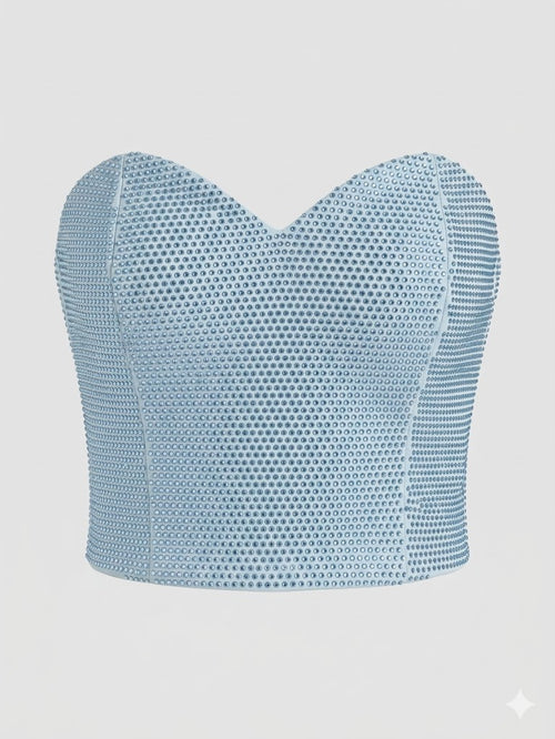 SILENCE LTD Donna Top Pailettes Scollo A Cuore Sky-PE26