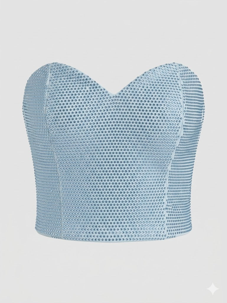 SILENCE LTD Donna Top Pailettes Scollo A Cuore Sky-PE26