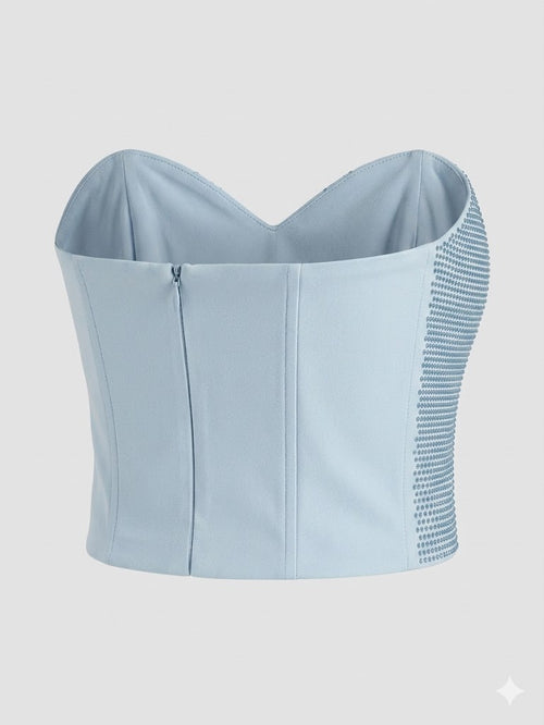 SILENCE LTD Donna Top Pailettes Scollo A Cuore Sky-PE26