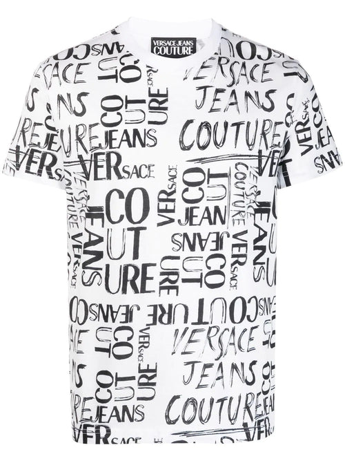 T-SHIRT BIANCO CON LOGO ALL OVER VERSACE JEANS COUTURE