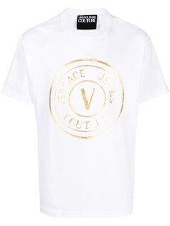 T-SHIRT BIANCO/ORO CON LOGO TONDO VERSACE JEANS COUTURE