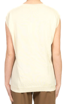 Maglia Vicolo Donna a Costine Leggera Scollo A Punta - Burro/rombi sabbia PE26